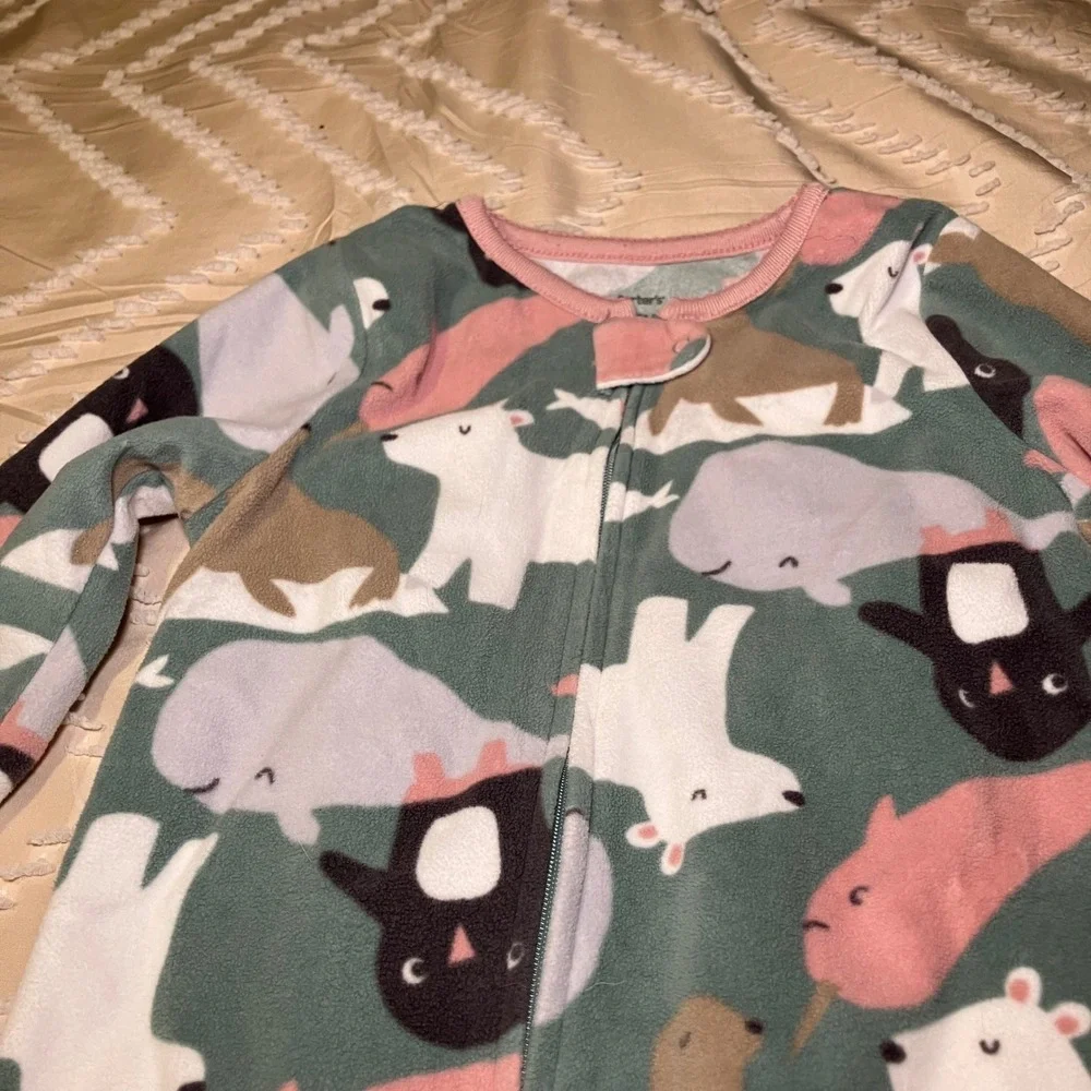 Carter's Footed Pajamas Kids Size 4T Arctic Animals Print Fleece Sleepwear